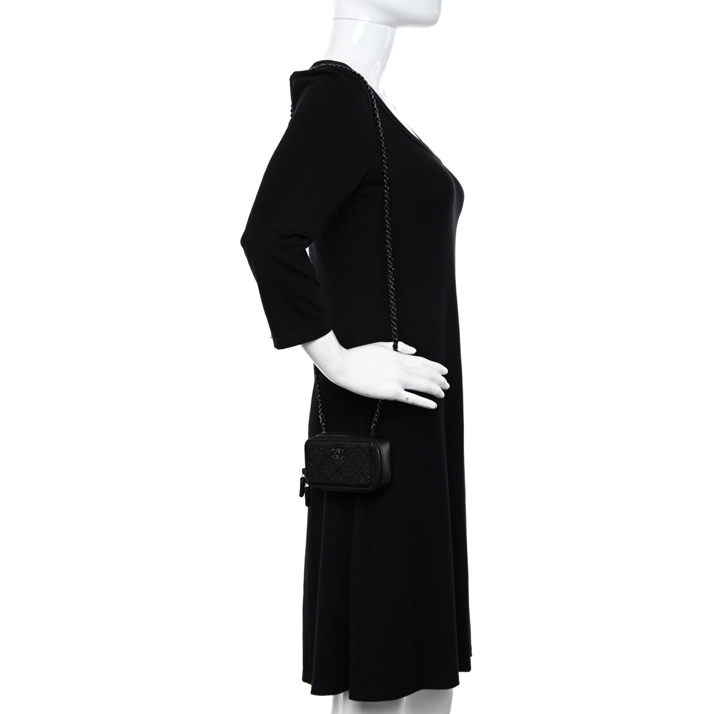 Lambskin Satin Strass Studded Clutch With Chain So Black