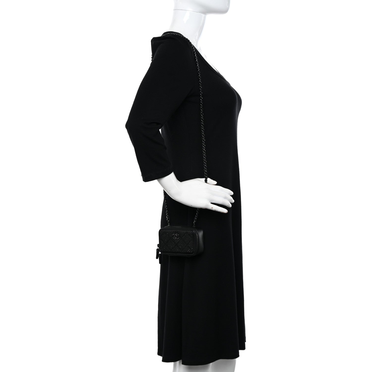 Chanel Lambskin Satin Strass Studded Clutch With Chain So Black 2 of 10