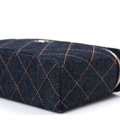 Chanel Denim Quilted Top Handle Slim Vanity Case With Chain Dark Blue Orange 10 of 11
