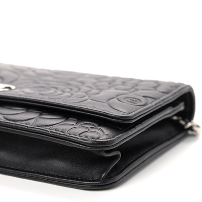 Chanel Lambskin Camellia Embossed Wallet on Chain WOC Black 7 of 9