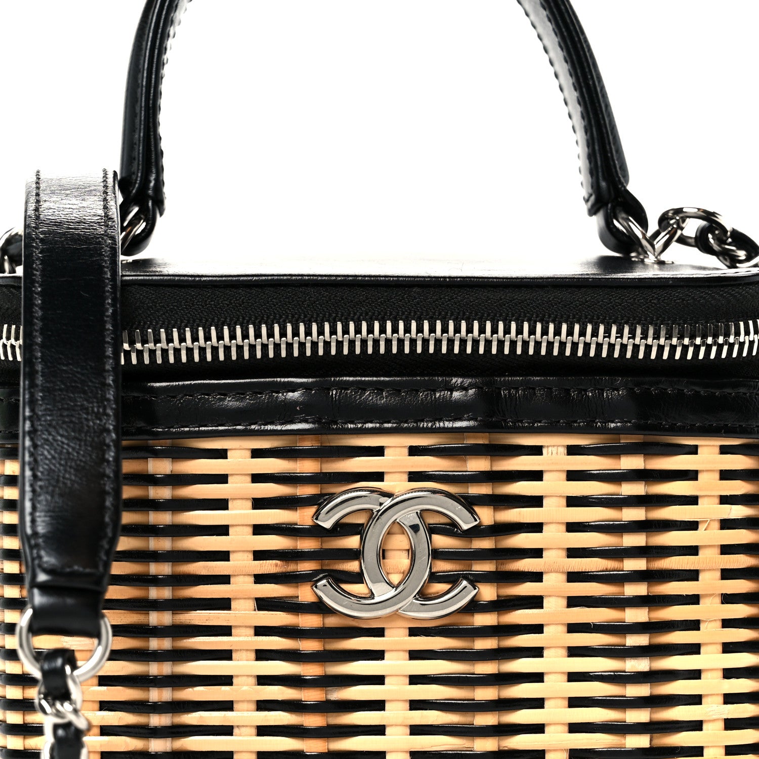 Chanel Calfskin Raffia Small Vanity Case Bag Black Beige 8 of 10