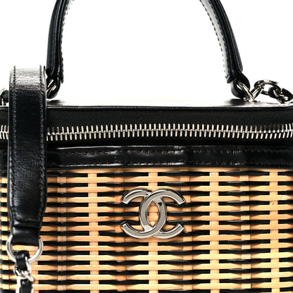 Chanel Calfskin Raffia Small Vanity Case Bag Black Beige 8 of 10
