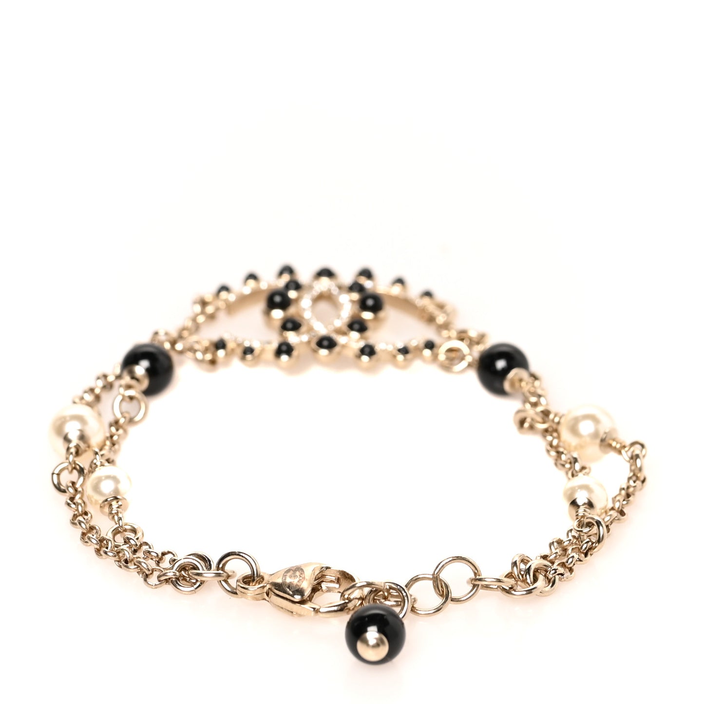 Crystal Enamel Pearl CC Bracelet Black Gold