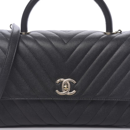 Chanel Caviar Chevron Quilted Small Coco Handle Flap Black 10 of 11