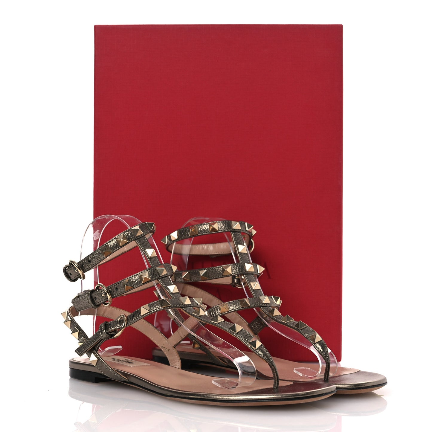 Metallic Nappa Rockstud Gladiator Flat Sandals 38 Sasso