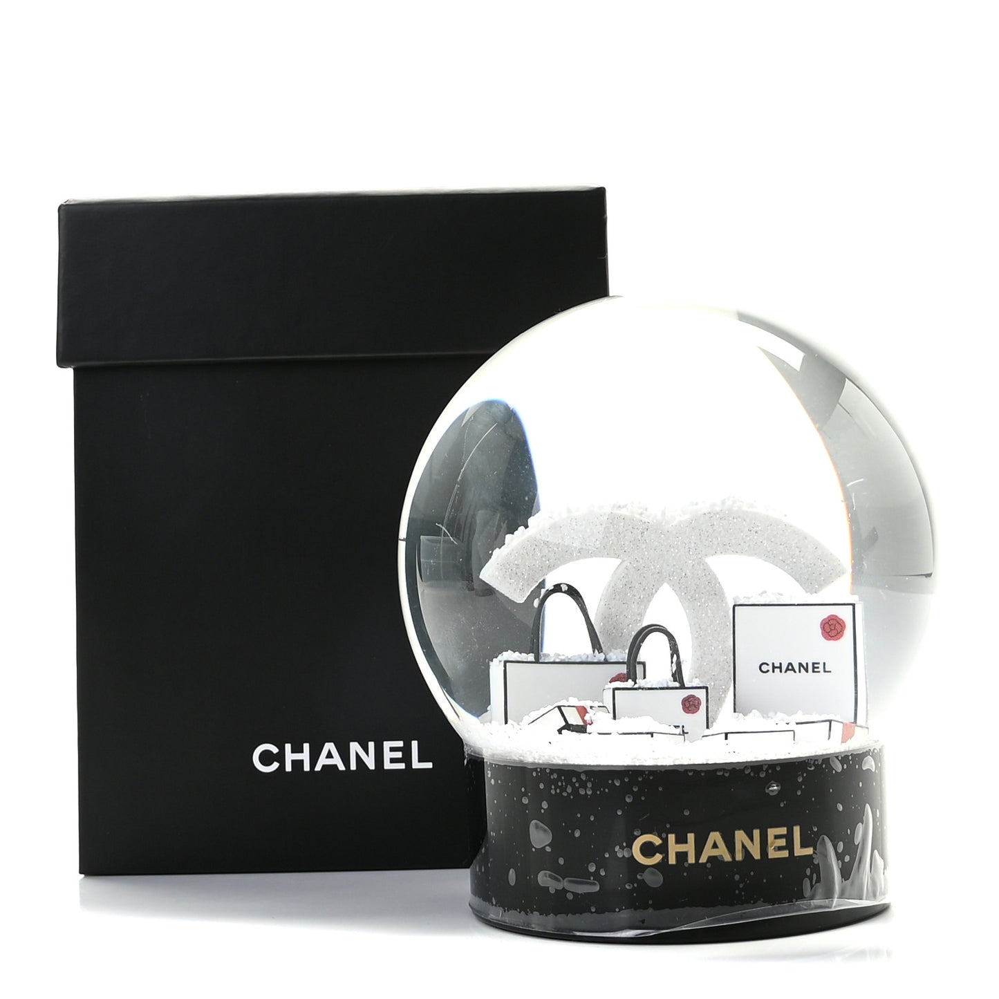 Glass CC Shopping Bag Snow Globe