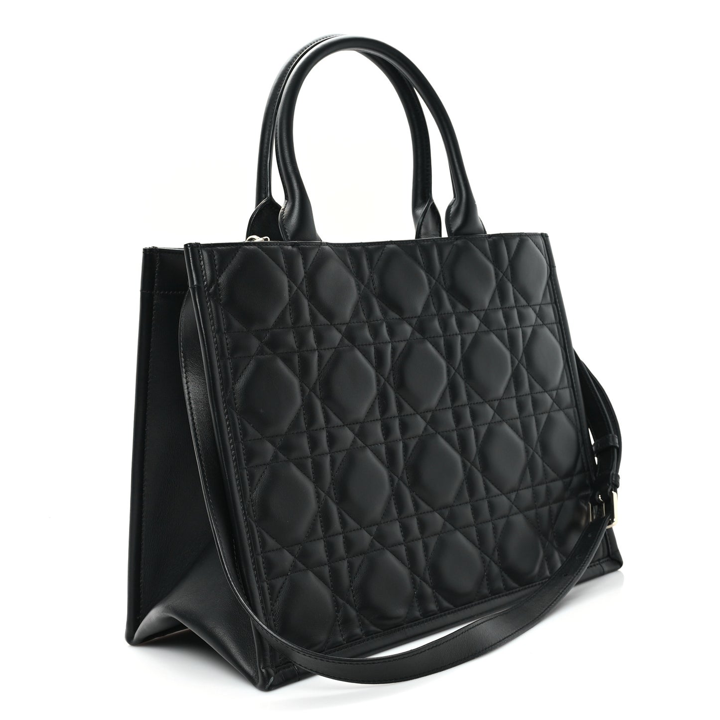 Calfskin Macro Cannage Medium Book Tote Black