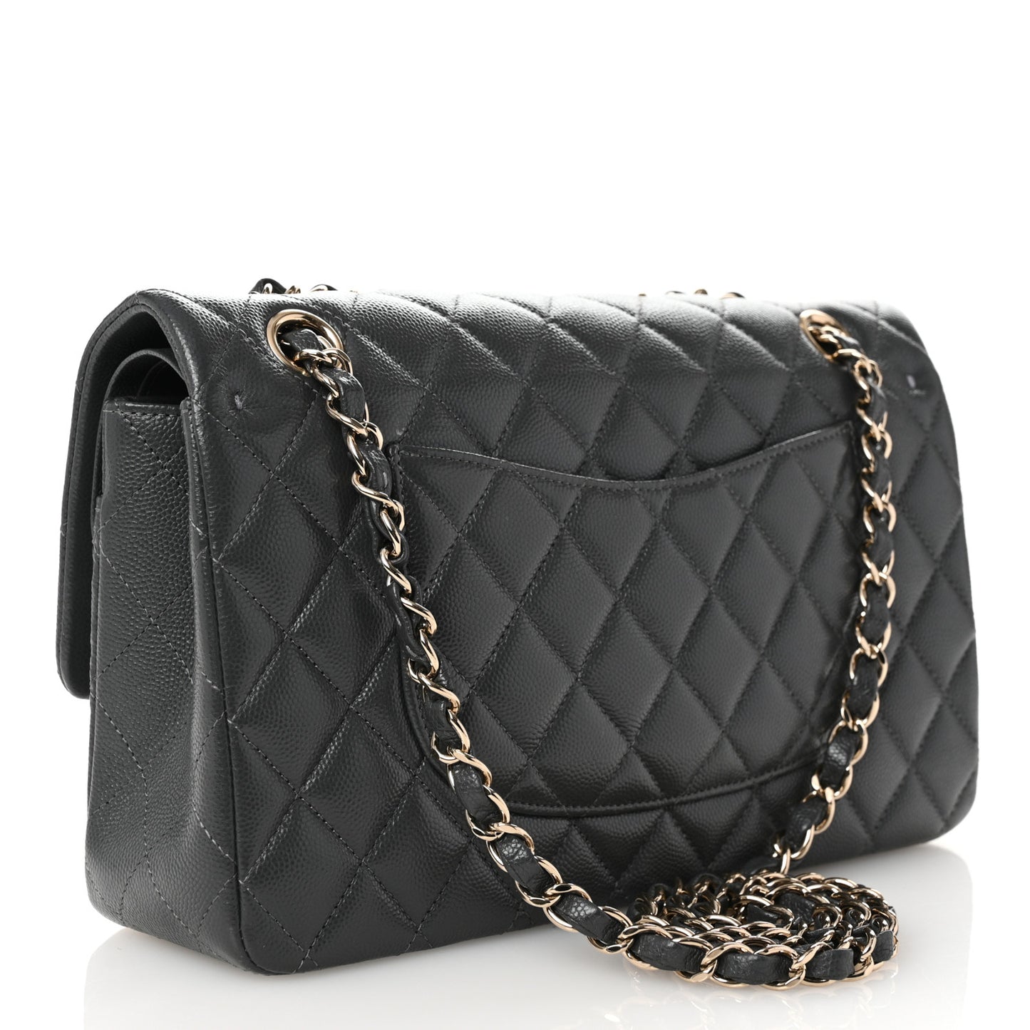 Caviar Quilted Medium Double Flap Dark Grey