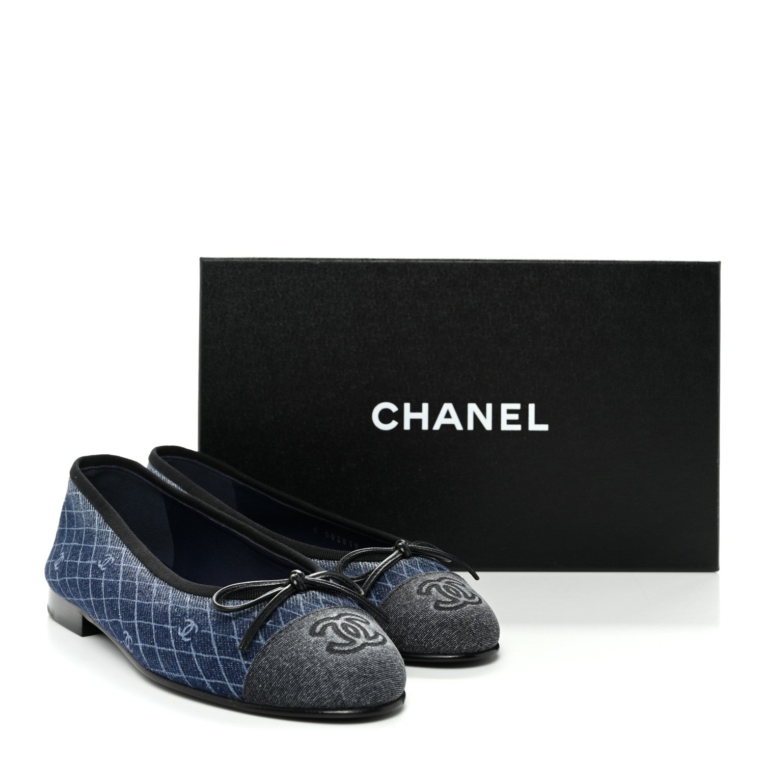 Chanel Denim Printed Quilt CC Cap Toe Ballerina Flats 35.5 Navy Blue Dark Grey 10 of 10