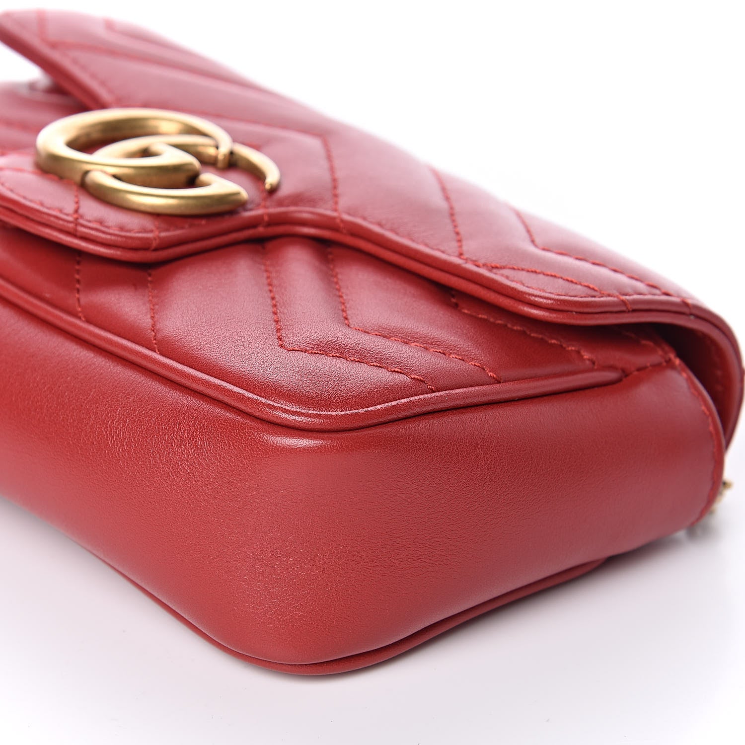 Gucci Calfskin Matelasse Super Mini GG Marmont Shoulder Bag Hibiscus Red 9 of 11