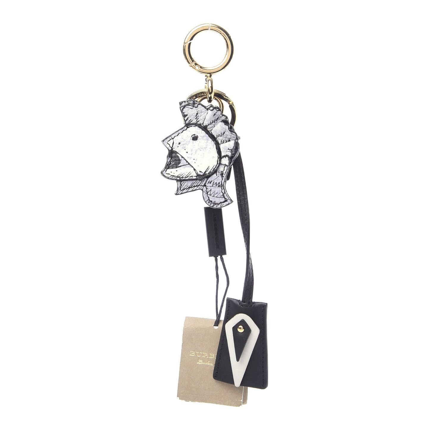 Calfskin Pallas Helmet Key Charm with Padlock Black White