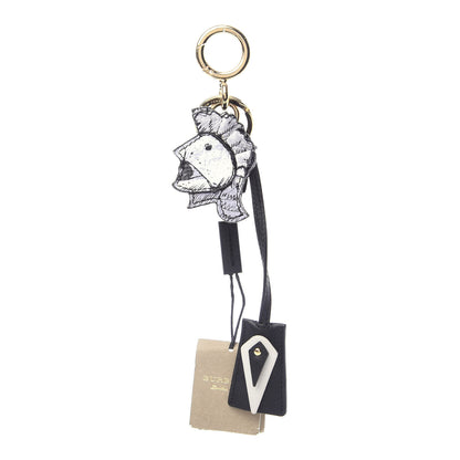 Burberry Calfskin Pallas Helmet Key Charm with Padlock Black White 1 of 4
