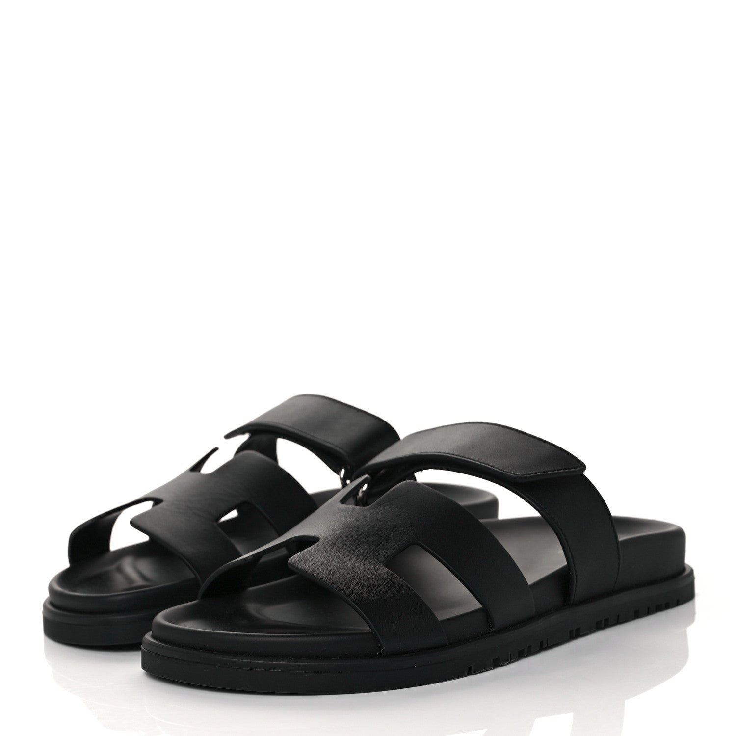Hermes Calfskin Womens Chypre Sandals 37.5 Black 3 of 9
