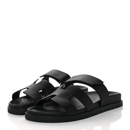 Hermes Calfskin Womens Chypre Sandals 37.5 Black 3 of 9