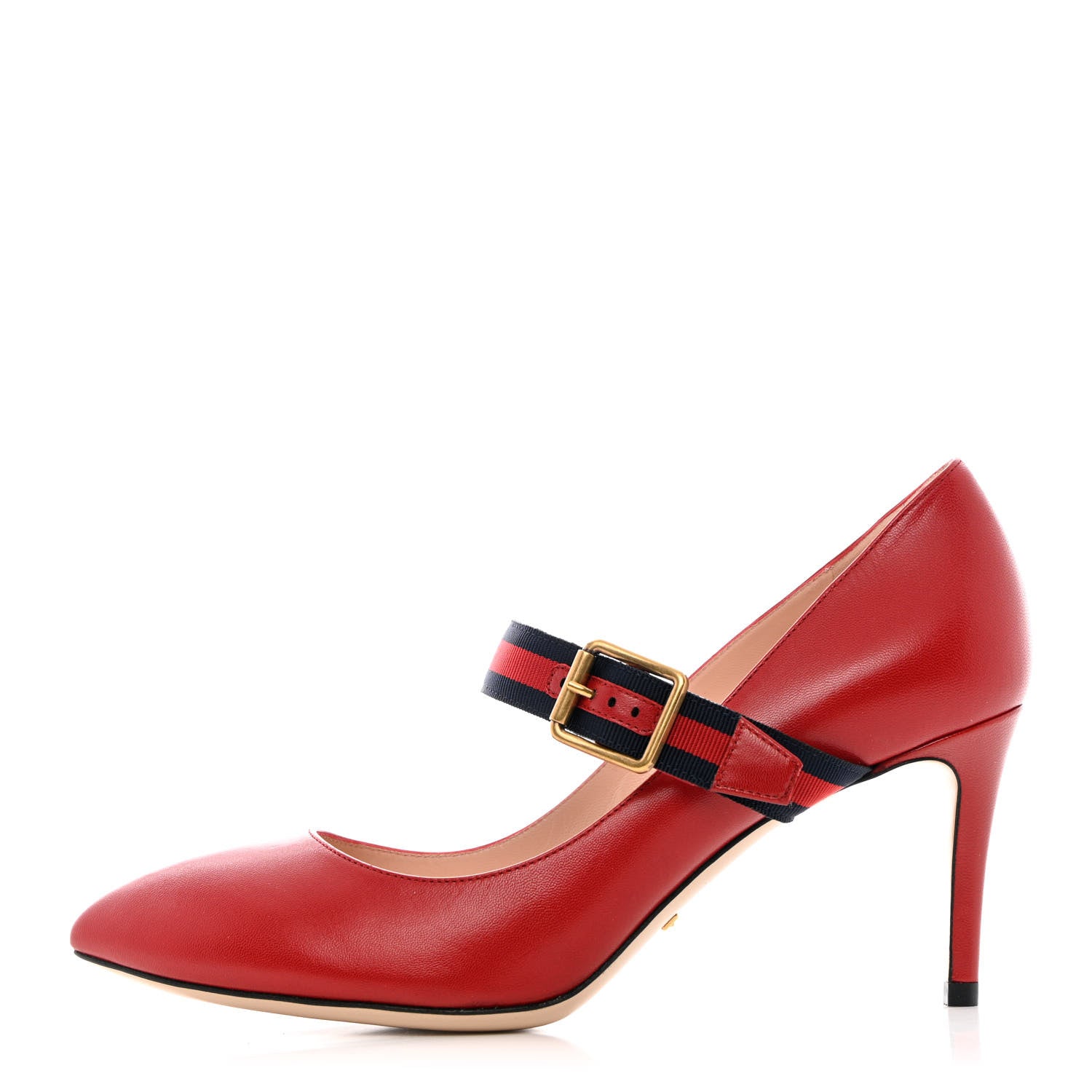 Gucci Malaga Kid Sylvie Web Mid Heel Pumps 37.5 Hibiscus Red 1 of 13