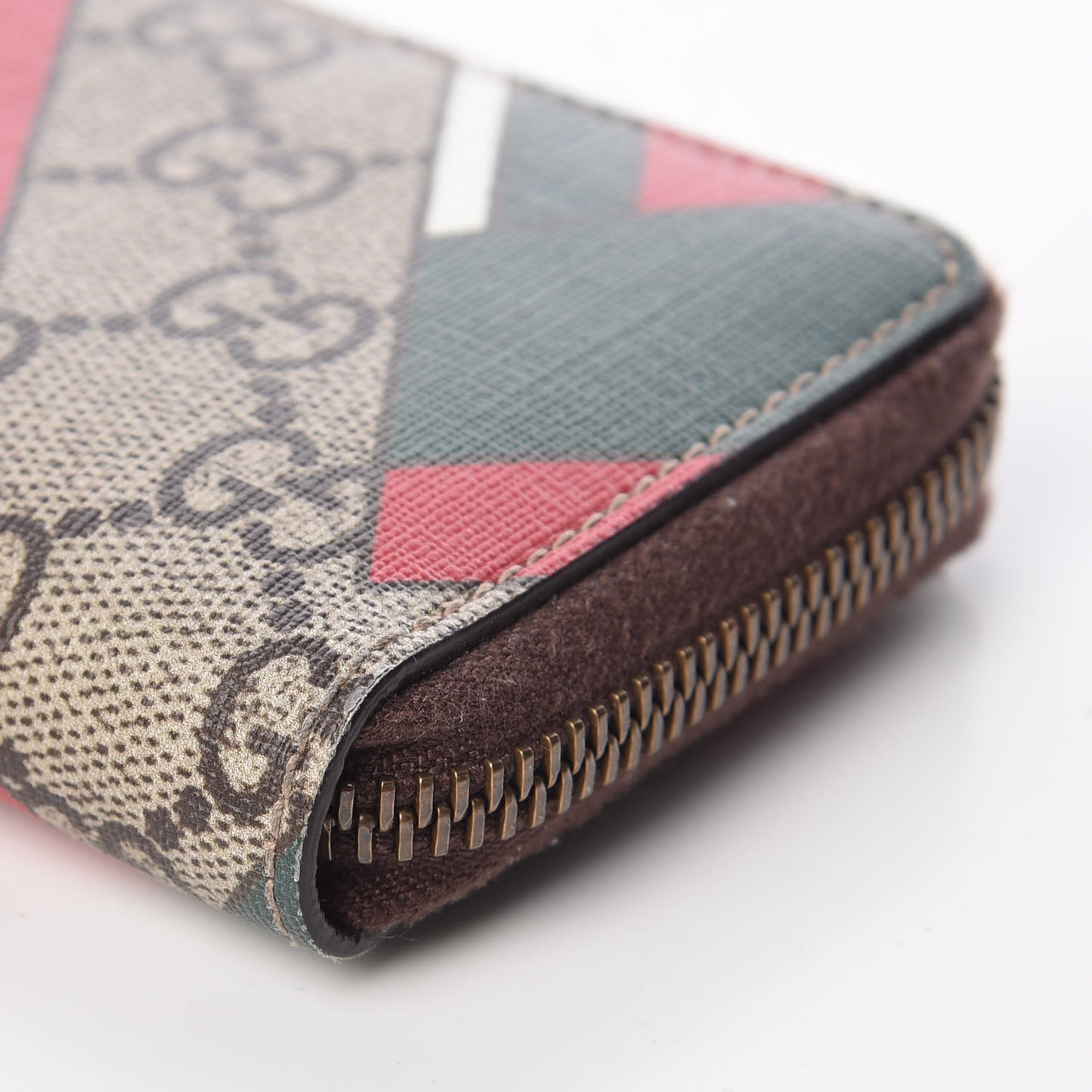 GG Supreme Monogram Chevron Zip Around Card Case Wallet Beige Green Red New Acero