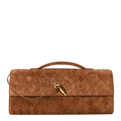 Bottega Veneta Suede Intrecciato Long Andiamo Top Handle Clutch Amber 1 of 9