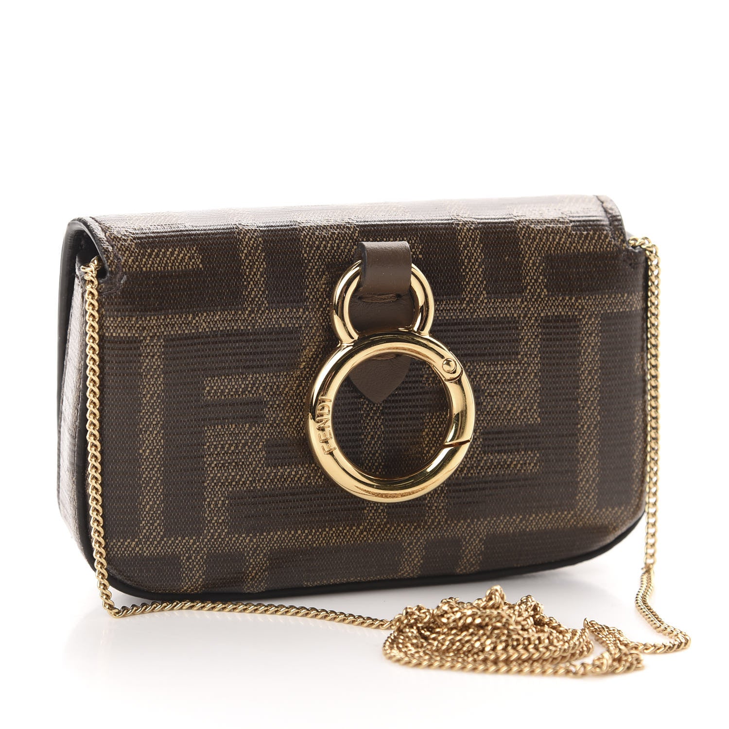 Fendi Glazed Fabric FF 1974 Nano Baguette Charm Mogano Panna 3 of 10