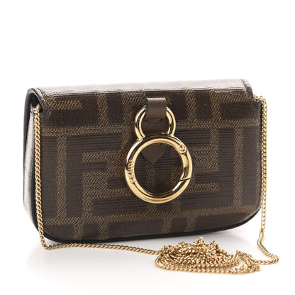 Fendi Glazed Fabric FF 1974 Nano Baguette Charm Mogano Panna 3 of 10