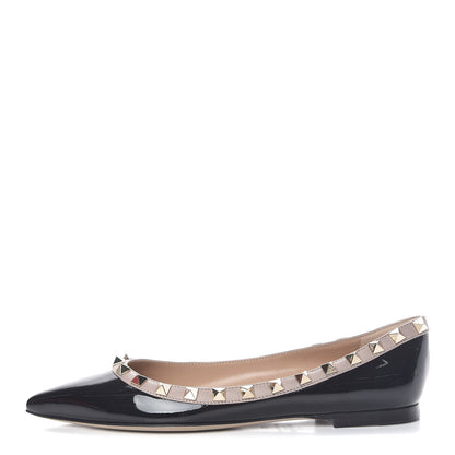 Valentino Garavani Patent Nappa Rockstud Ballerina Flats 35 Black Poudre 1 of 10