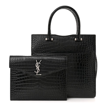 Saint Laurent Calfskin Crocodile Embossed Small Uptown Tote Black 1 of 16