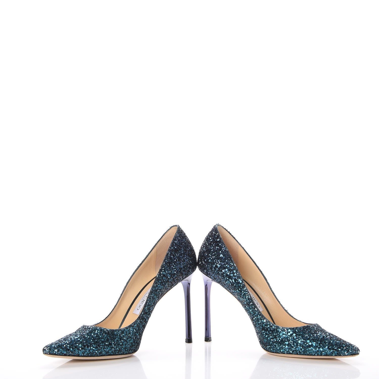 Jimmy Choo Coarse Glitter Degrade Romy 100 Pumps 38.5 Peacock Navy 6 of 10