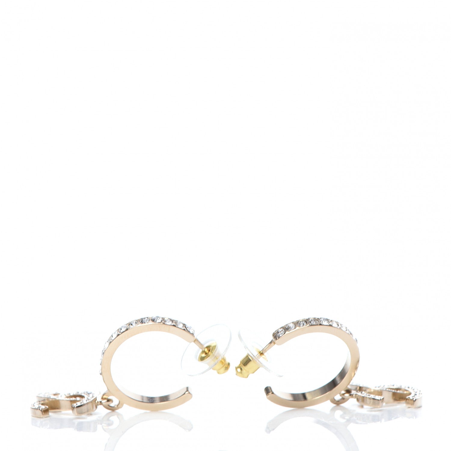 Chanel Crystal Lock Symbols CC Hoop Drop Earrings Gold 3 of 5