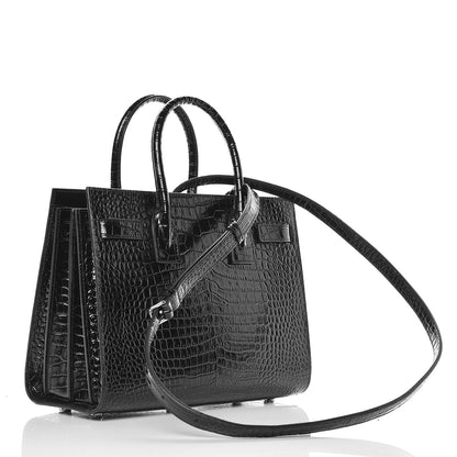 Saint Laurent Calfskin Crocodile Embossed Baby Sac De Jour Black 3 of 9