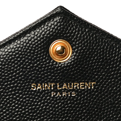 Saint Laurent Grain De Poudre Matelasse Chevron Monogram Envelope Chain Wallet Black 6 of 10