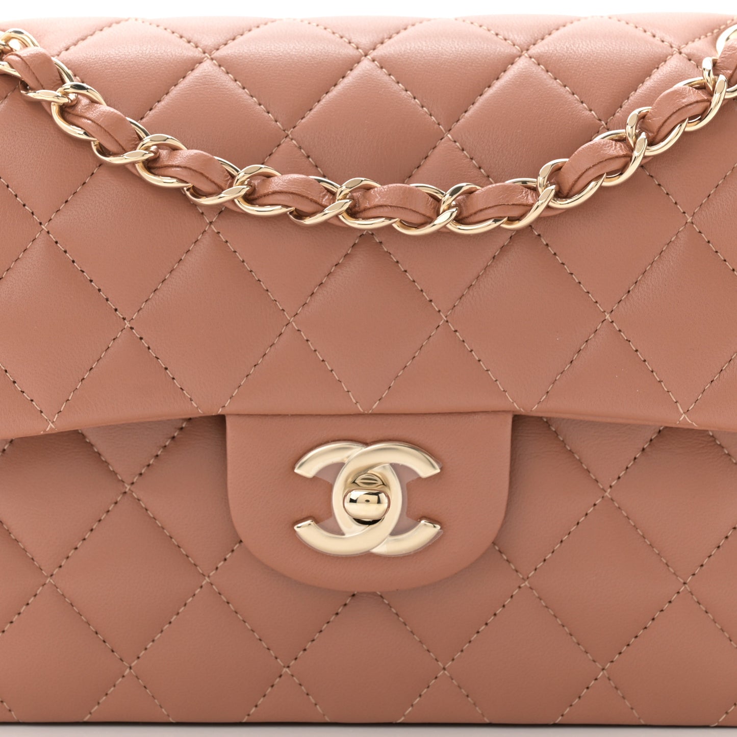 Lambskin Quilted Small Double Flap Brown