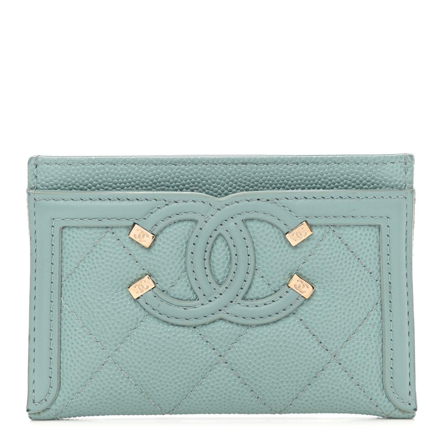 Caviar Quilted Filigree Card Holder Light Blue