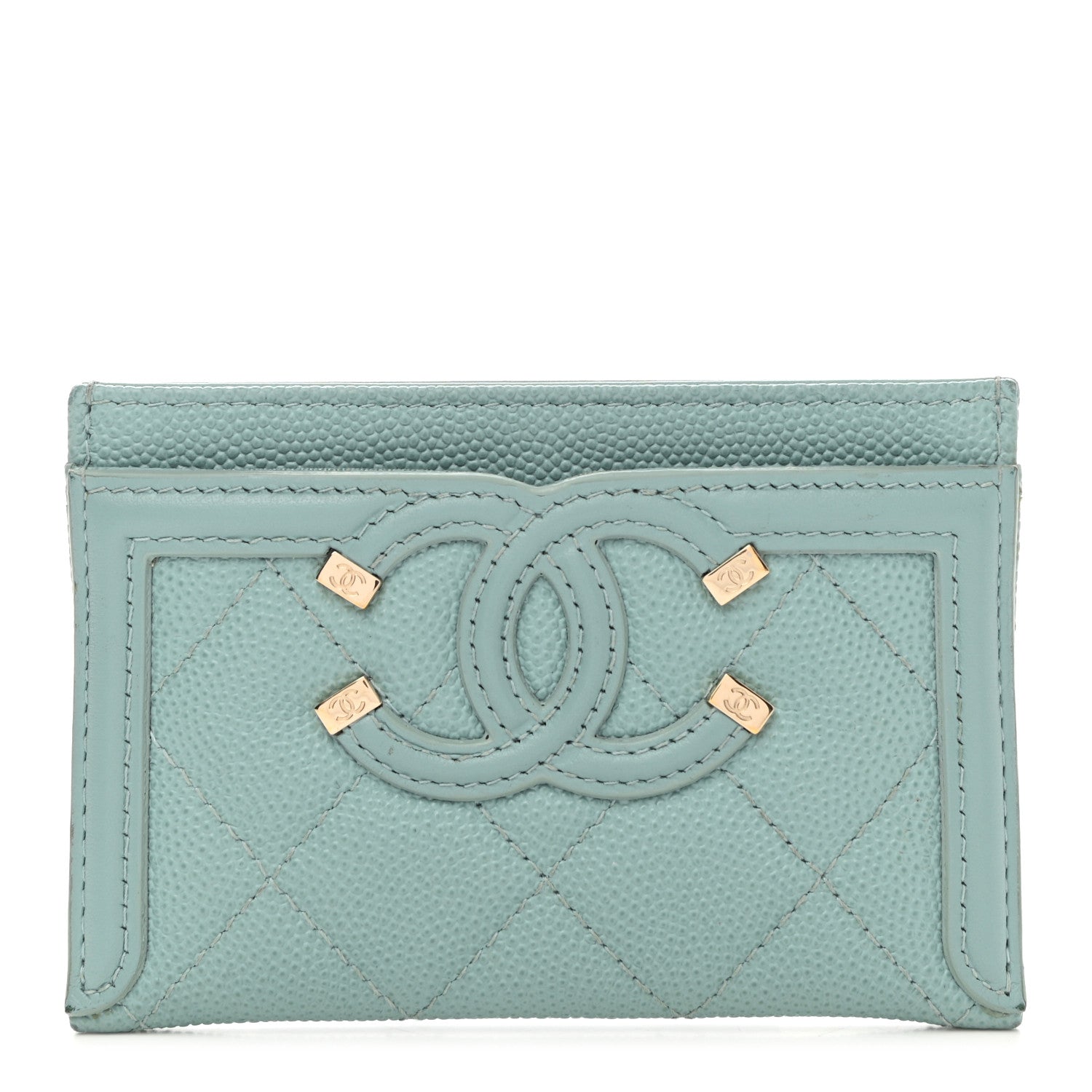 Chanel Caviar Quilted Filigree Card Holder Light Blue 1 of 10