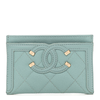 Chanel Caviar Quilted Filigree Card Holder Light Blue 1 of 10