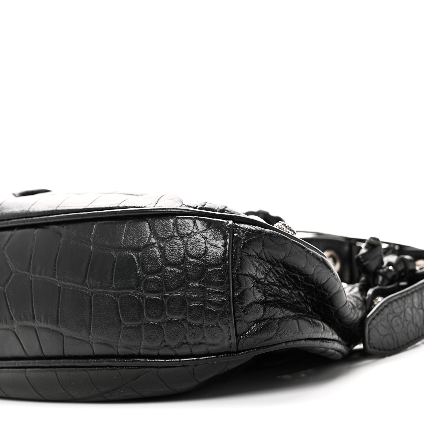 Extra Supple Calfskin Crystal Crocodile Embossed Le Cagole Shoulder Bag XS Black