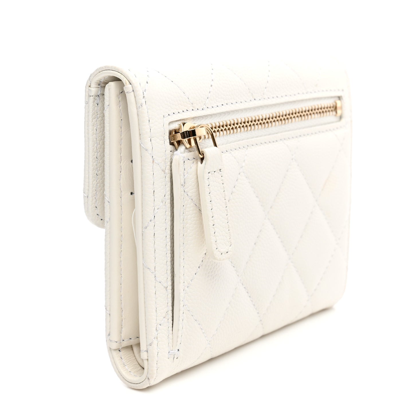 Caviar Quilted Small Flap Wallet White