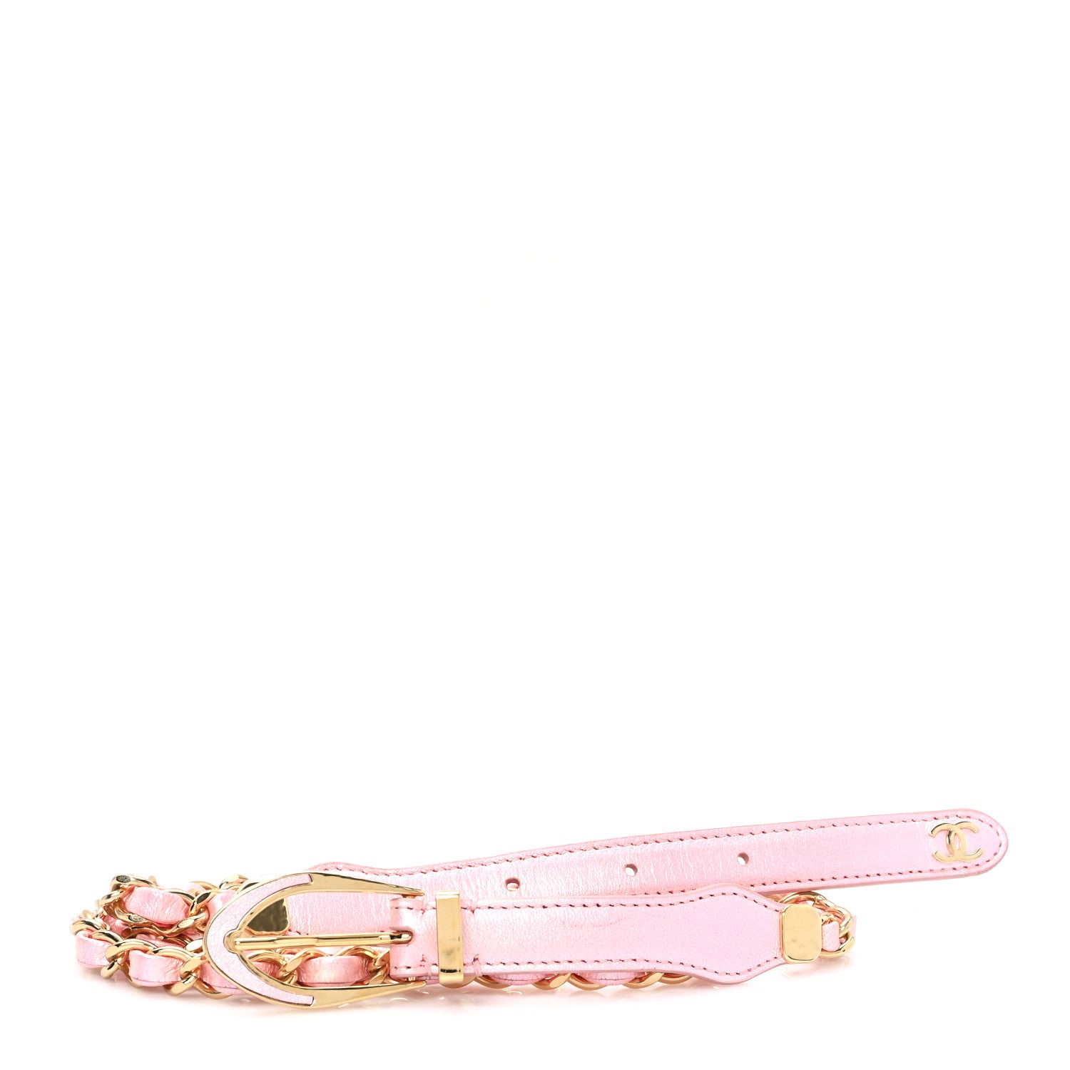 Chanel Iridescent Lambskin Metal Chain Belt M Light Pink 1688786