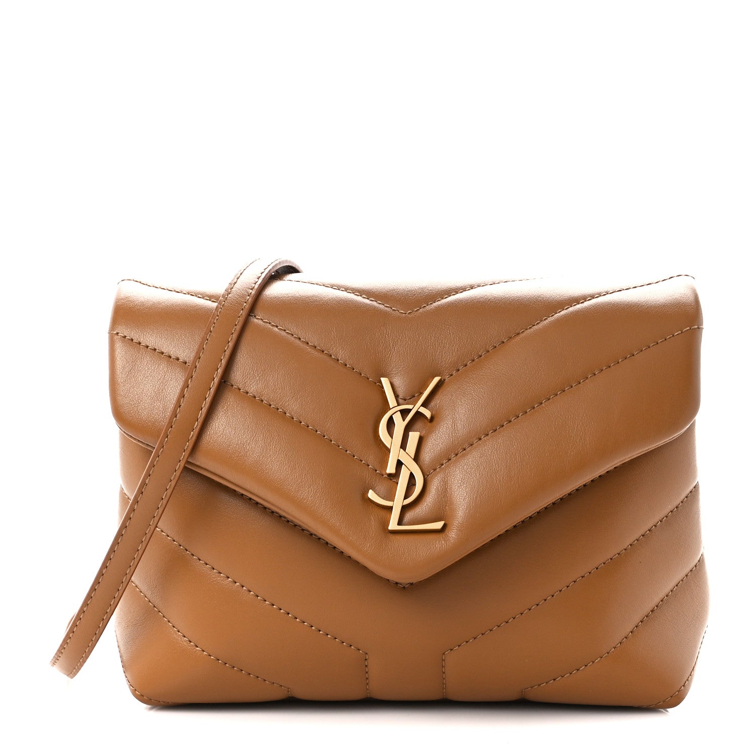 Saint Laurent Calfskin Y Quilted Monogram Toy Loulou Crossbody Bag Dark Natural 1 of 12