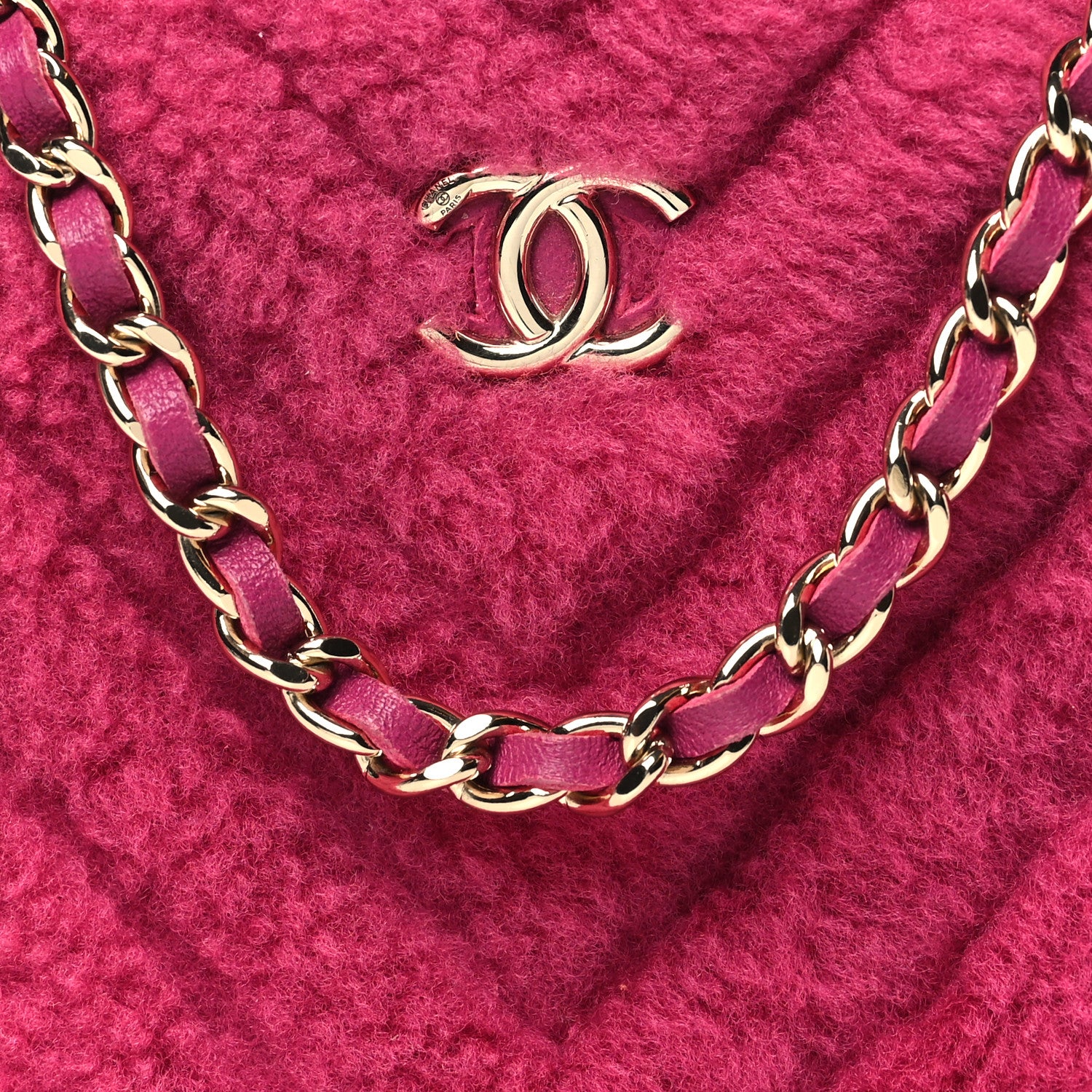 Chanel Shearling Chevron Quilted Round Clutch With Chain Pink 8 of 10