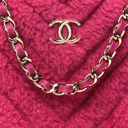 Chanel Shearling Chevron Quilted Round Clutch With Chain Pink 8 of 10
