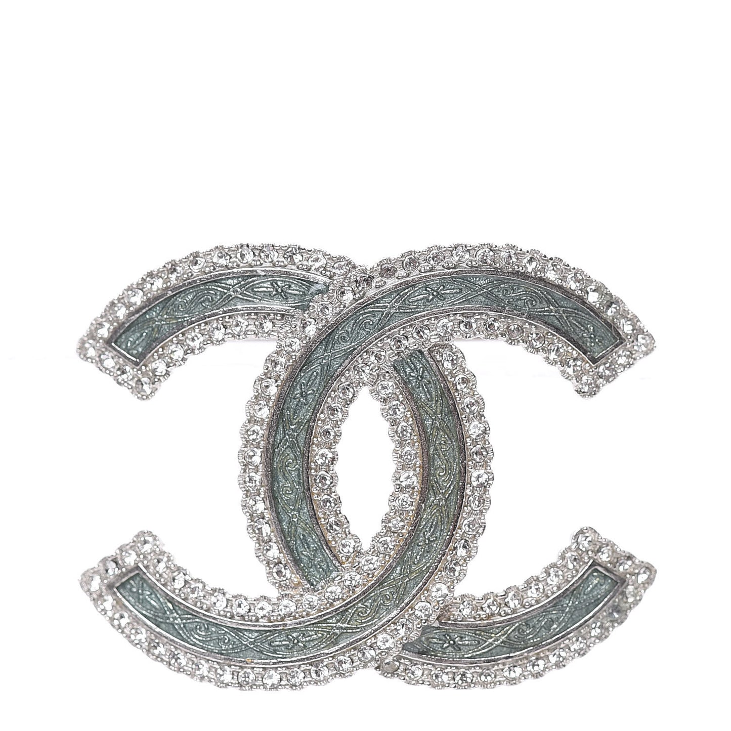 Crystal Glass CC Brooch Silver