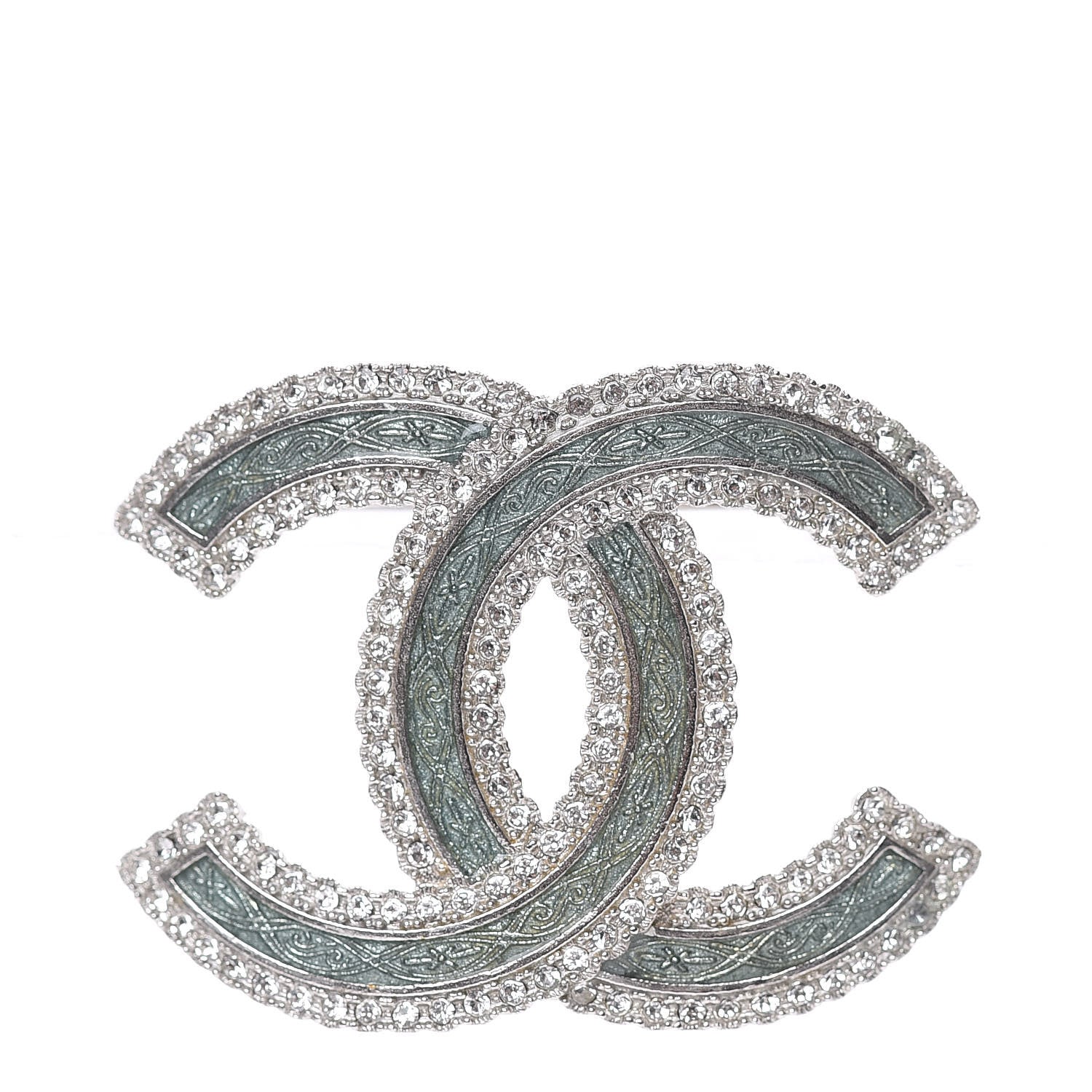 Chanel Crystal Glass CC Brooch Silver 1 of 4