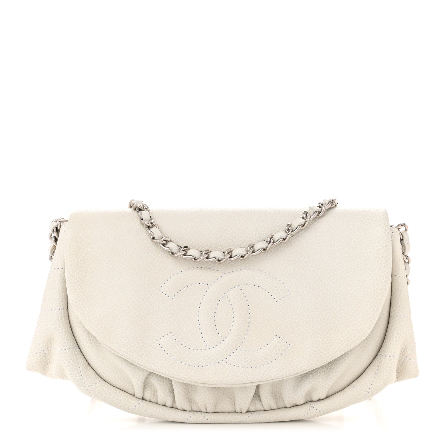 Chanel Caviar Half Moon Wallet On Chain WOC White 1 of 12