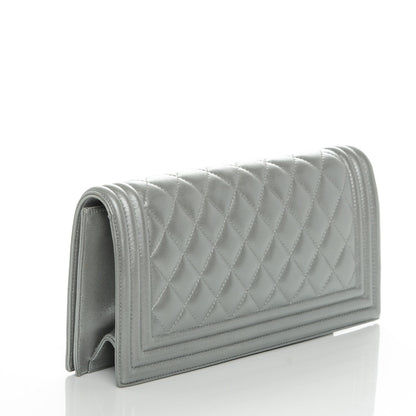 Chanel Metallic Lambskin Quilted Boy Flap Clutch Silver 3 of 7