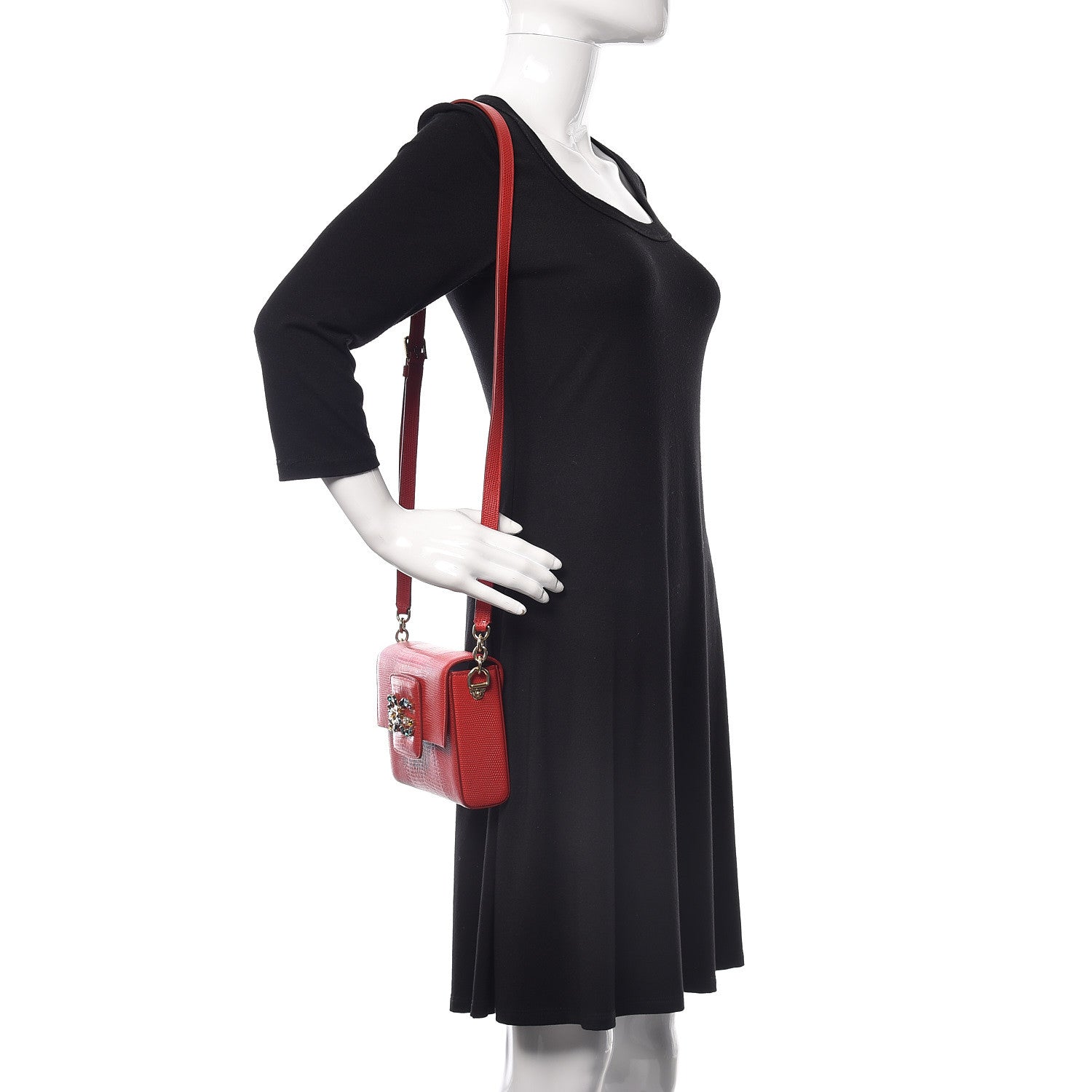 Dolce & Gabbana Stampa Iguana Calfskin Crystal Mini Milennials Shoulder Bag Rosso 2 of 8