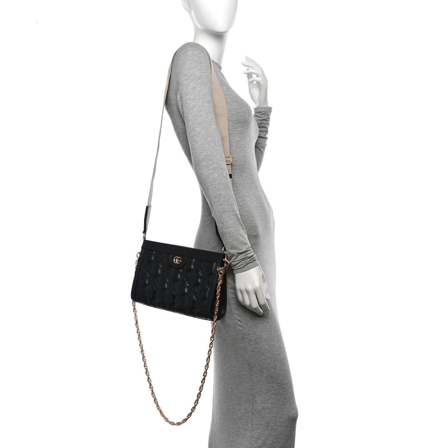 Gucci Calfskin GG Matelasse Small Slim Chain Shoulder Bag Black Natural 2 of 11