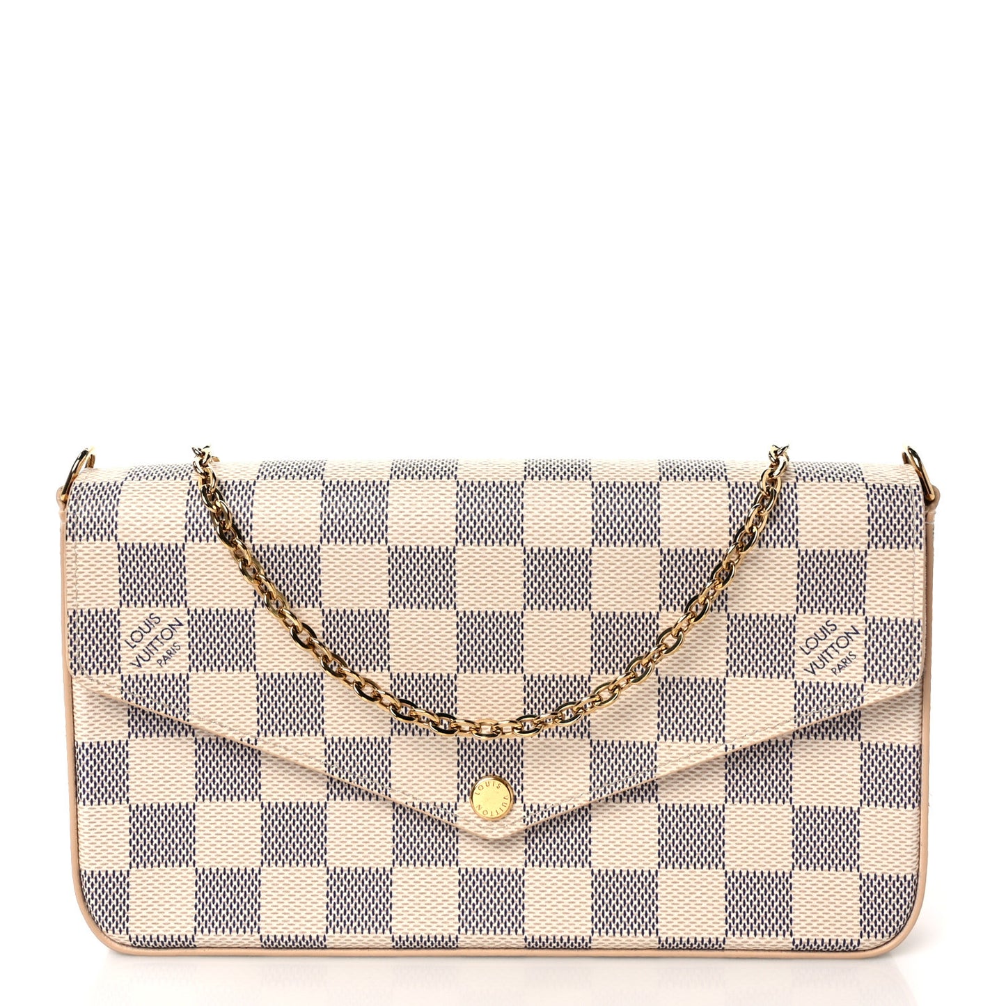 Damier Azur Pochette Felicie Chain Wallet Rose Ballerine