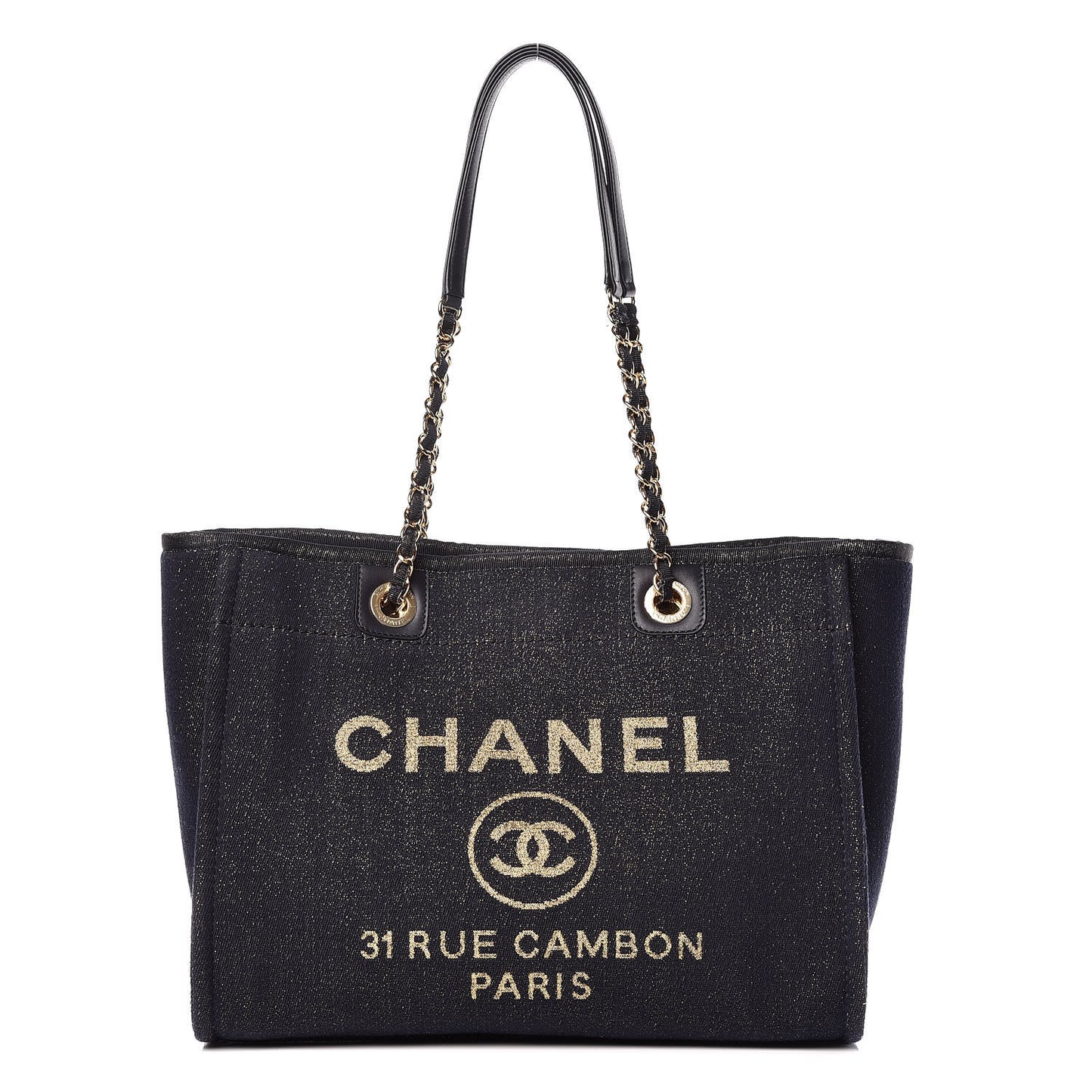 Lurex Canvas Small Deauville Tote Navy Blue Gold