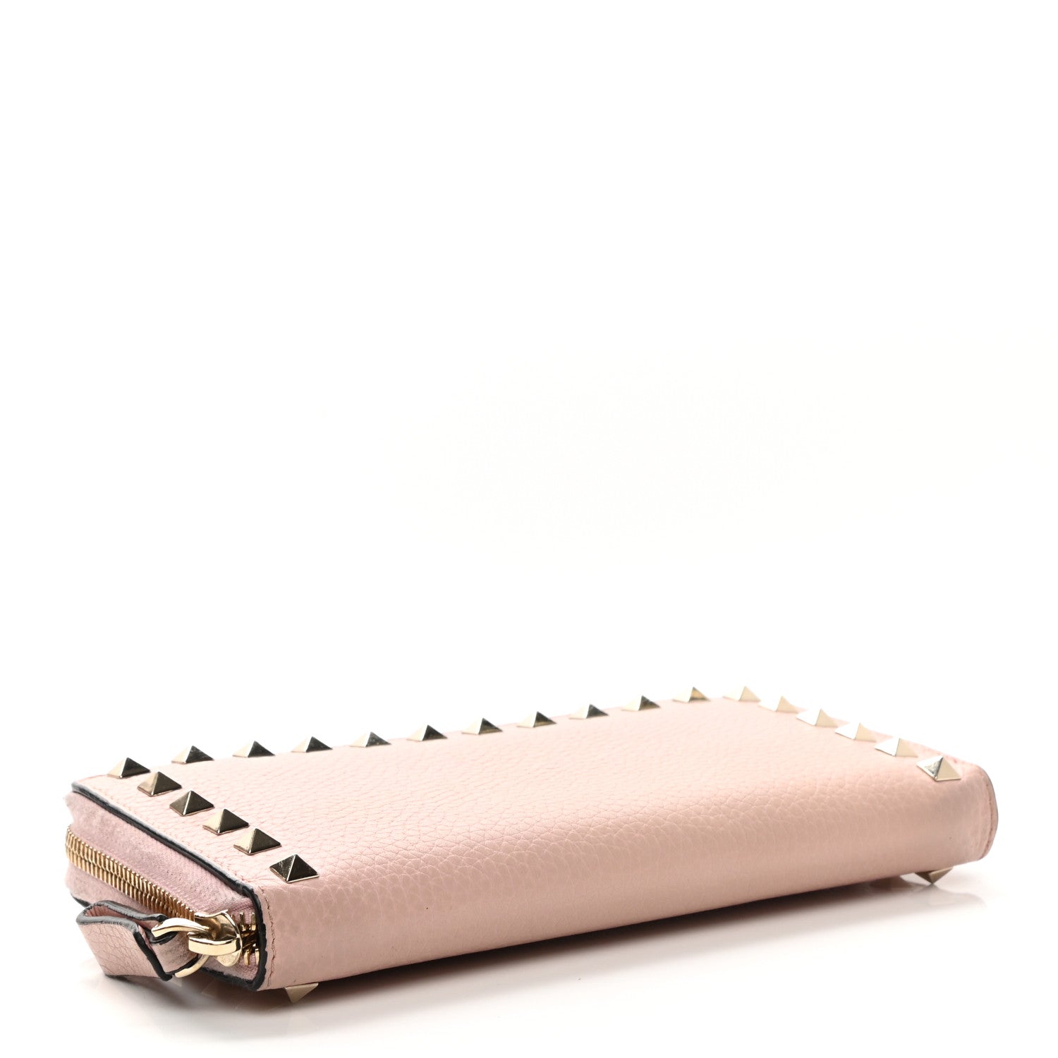 Valentino Garavani Pebbled Calfskin Rockstud Zip Around Wallet Water Rose 4 of 8