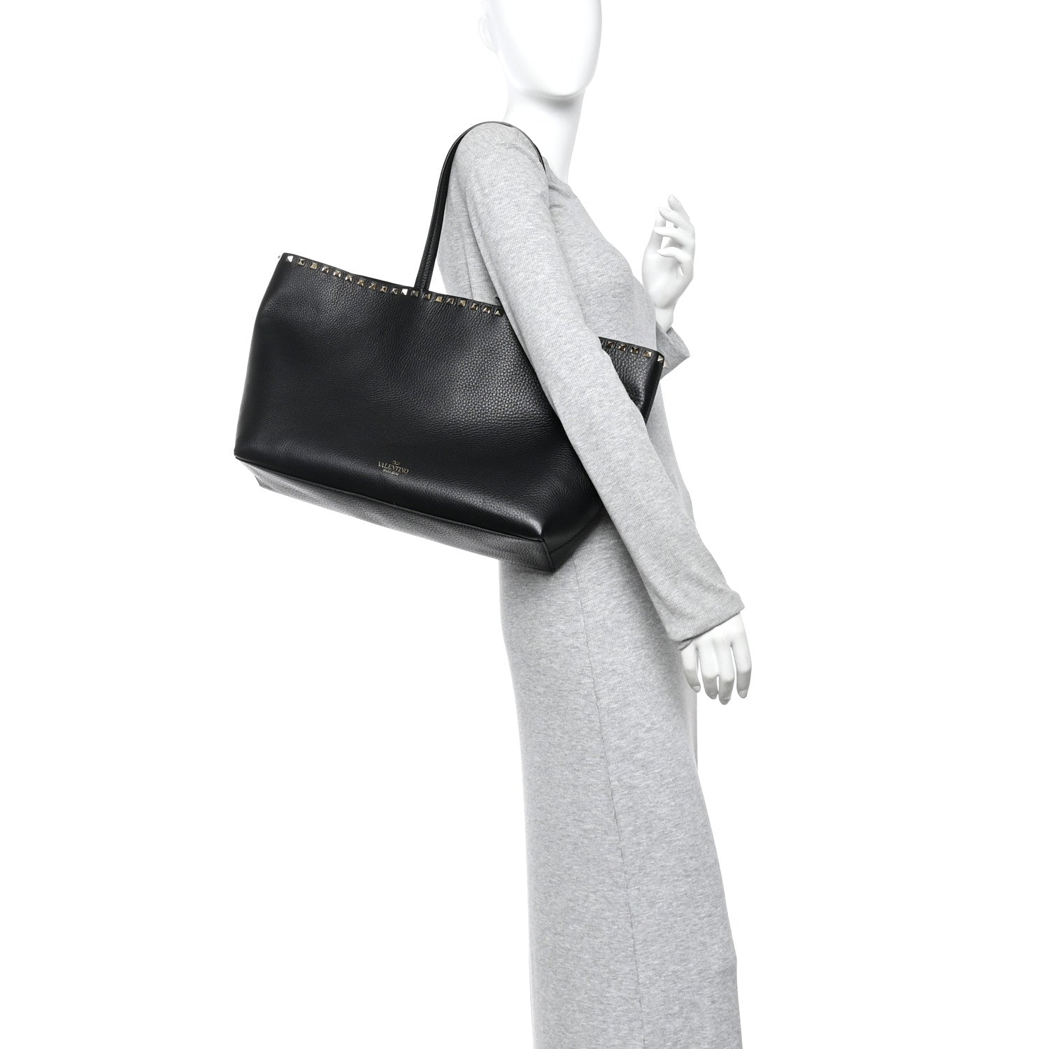 Valentino Garavani Grained Calfskin Rockstud Shoulder Tote Black 2 of 10