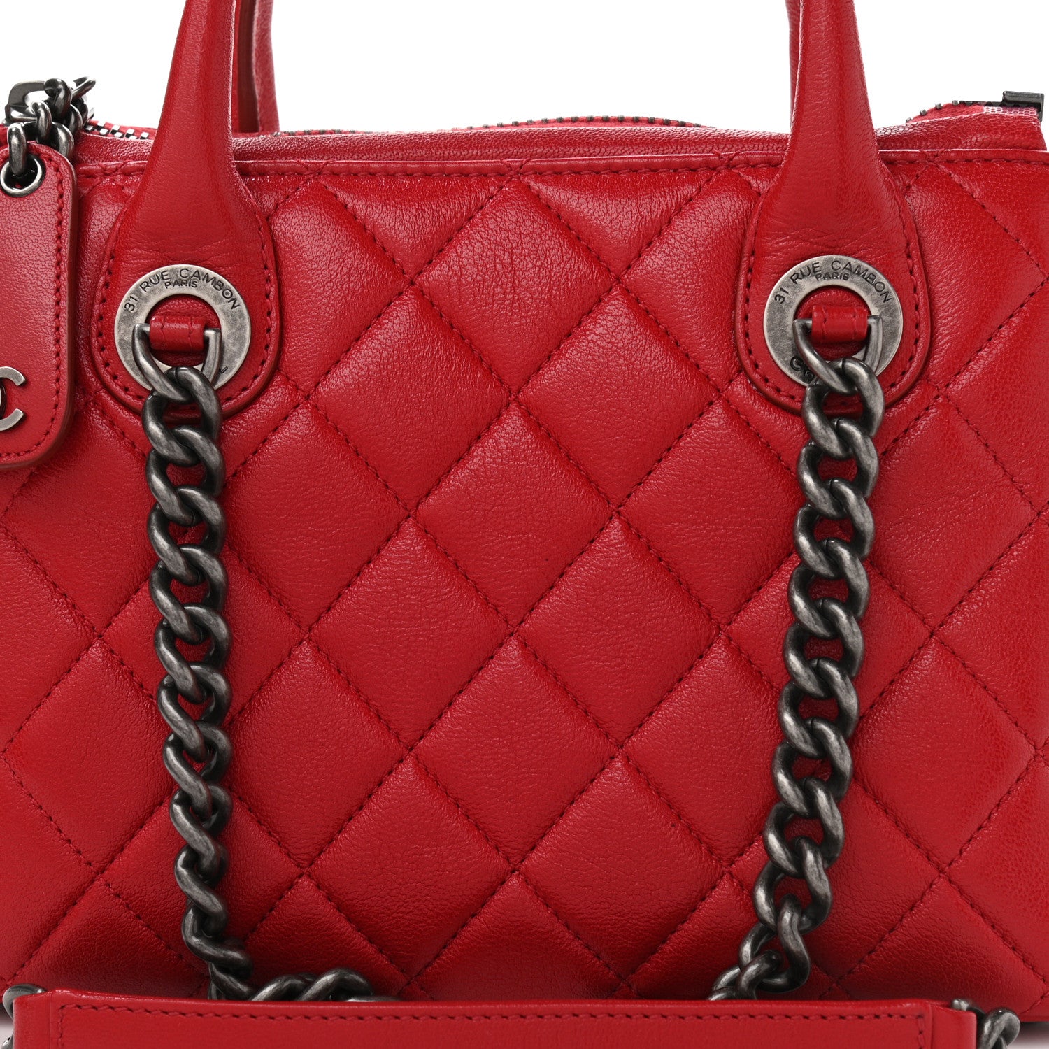 Chanel Shiny Sheepskin Quilted Small Shopping Tote Red 8 of 10